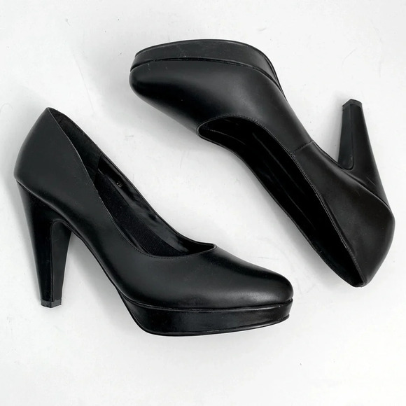 Cami Black Leather Platform Heels - Picture 1 of 16